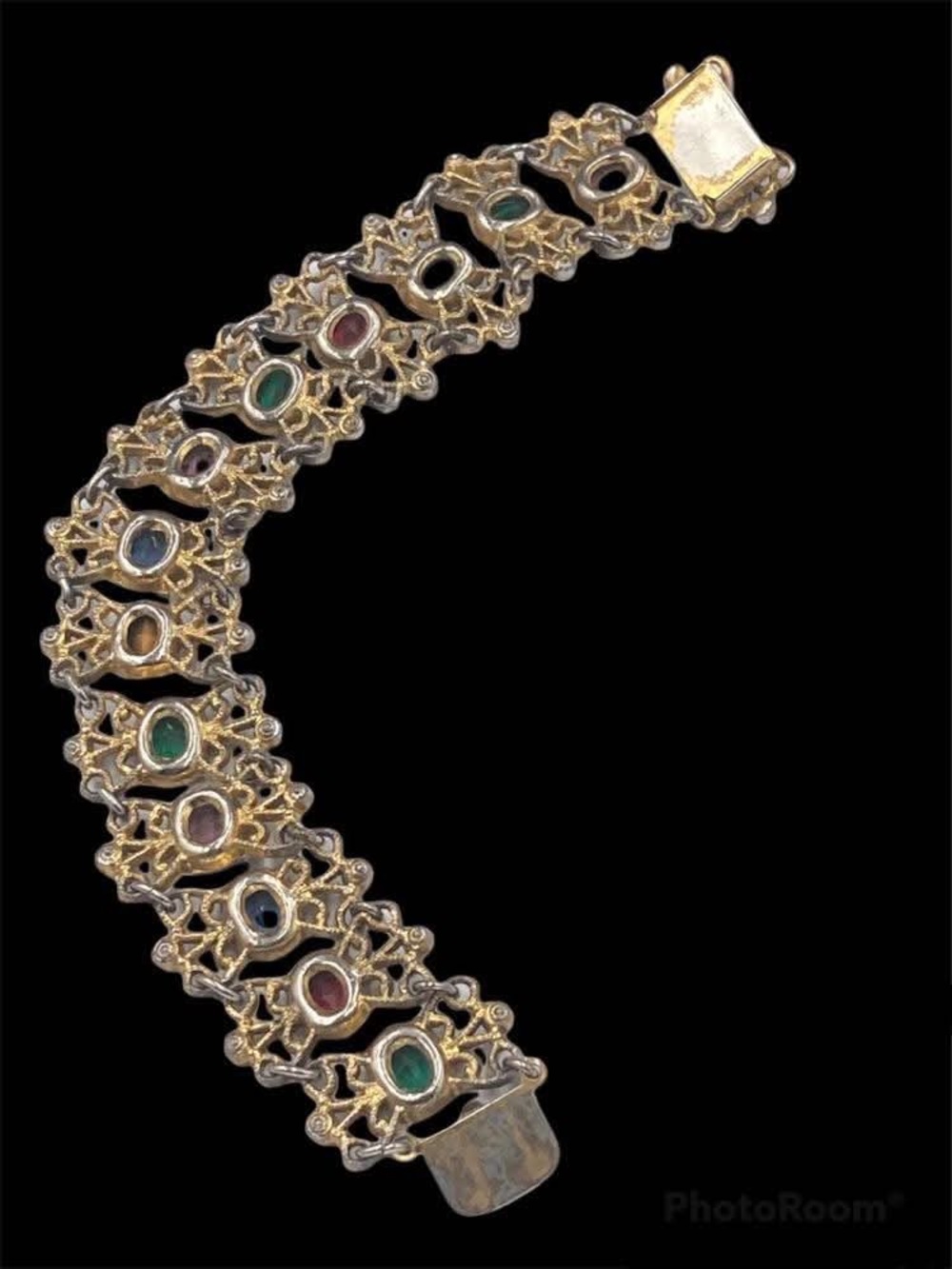 Antique 1930’s Czech Multi Color Oval Rhinestone Enamel Bracelet - Picture 8 of 9